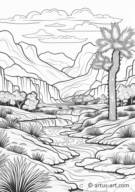 Página para colorir de oásis no deserto